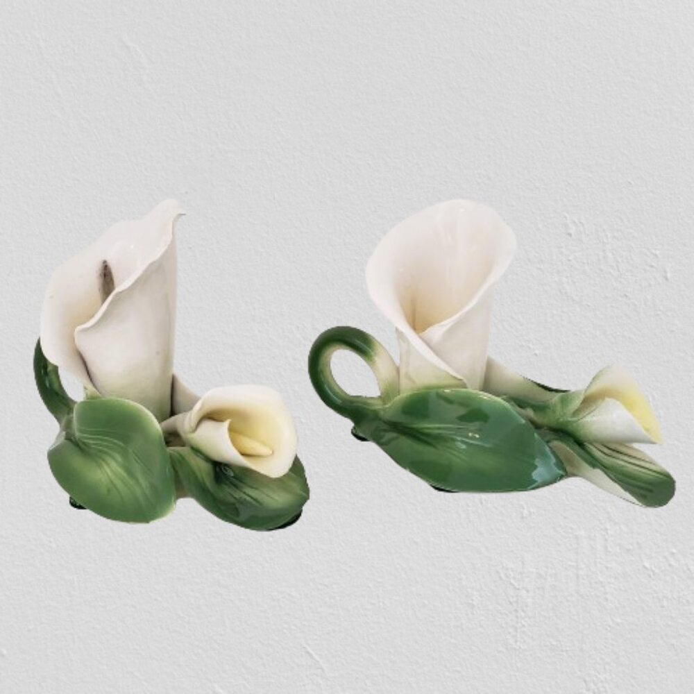 Vintage Hand Painted Calla Lilly Candle Holders - Made in Italy